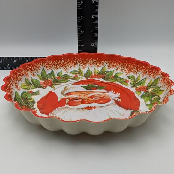 Vintage Christmas Santa Tray 9.5" Cookie Candy Serving Scallop Holiday MCM Decor - Picture 15 of 16